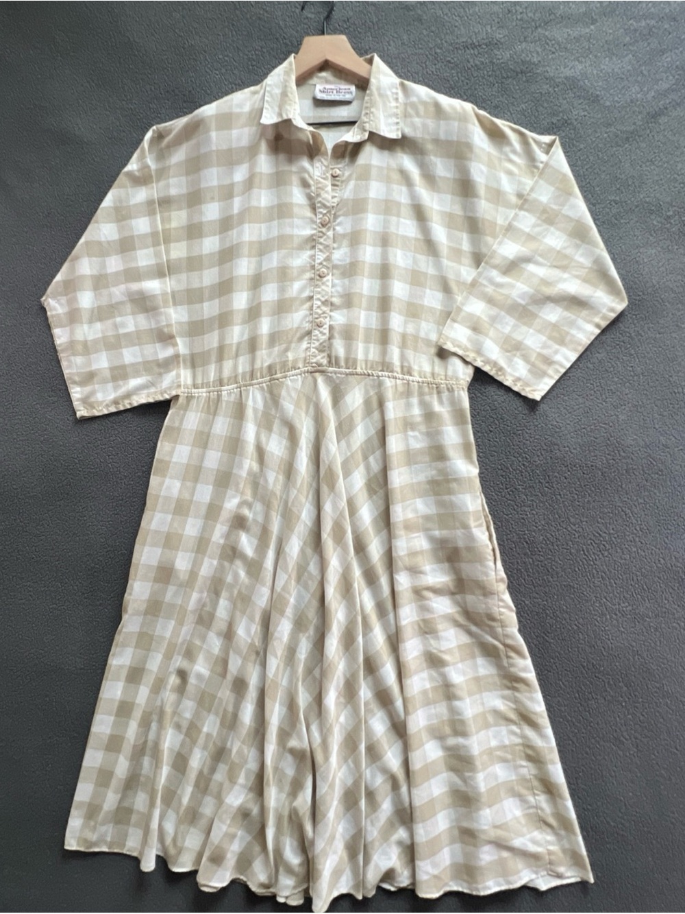 Vintage The American Shirt Dress Button-Front Gingham Shirt in Cream & White